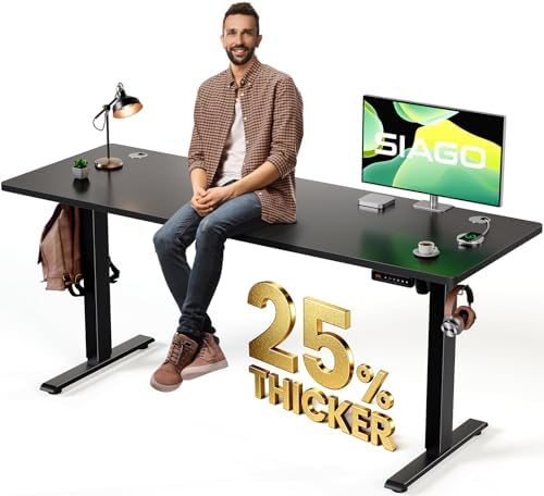 SIAGO Electric Standing Desk Adjustable - 63 x 24 Inch Sit Stand up Desk with Cable Management - 3 Memory Preset Adjustable Height Table