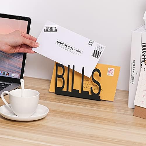 MyGift Black Metal Desktop Mail Sorter Organizer with Bills in Block Cut Out Letter Design