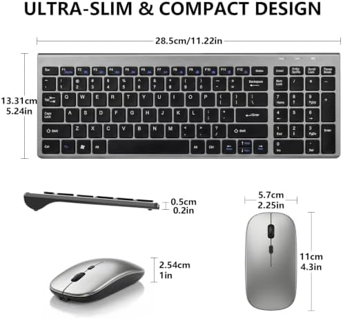 Wireless Keyboard and Mouse Combo, Ultra Slim Switch Scissor, Silent Design