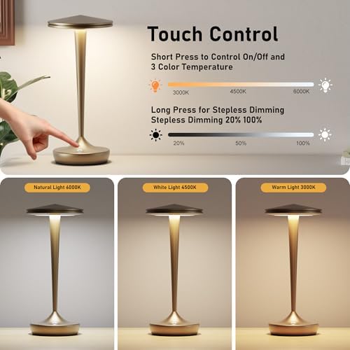 YHT Cordless Table Lamps Rechargeable for Restaurant (2 Bronze)