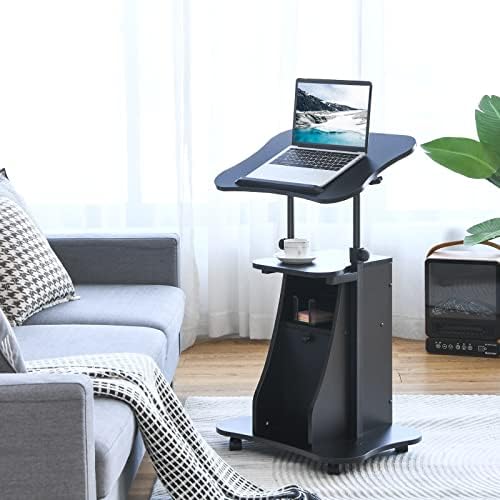 Tangkula Mobile Laptop Podium, Height Adjustable Sit to Stand Desk with Tilting Desktop & Storage Cabinet, Ergonomic Rolling Lectern Cart Laptop Desk, Office Podium Stand on Wheels