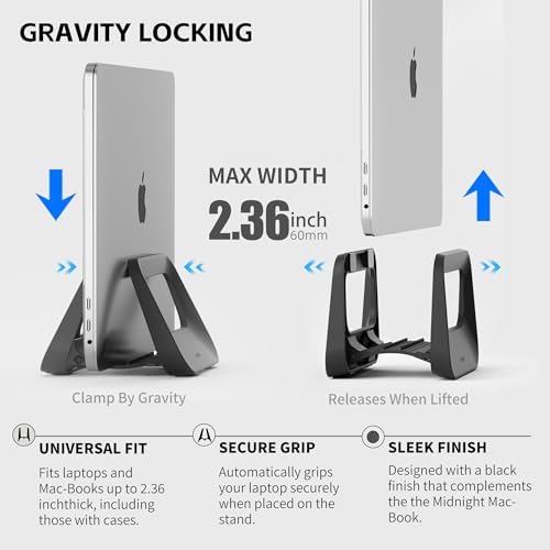 Vertical Laptop Stand for Desk,Plastics Laptop Holder Dock with Silicone Protection,Compatible with All MacBook/Surface/Samsung/HP/Dell/Chrome Book (Black)