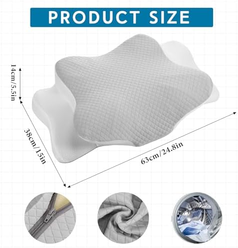 HunnmingRe Pillow Case for Cervical Neck, White, Light Gray, Queen Size