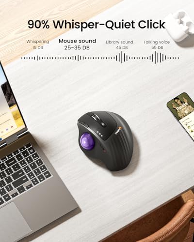 ProtoArc EM01 NL Wireless Trackball Mouse, Thumb Control, Purple