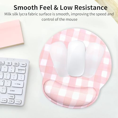 Retro Checkered Mouse Pad with Support Wrist Rest,Cute Funny Boho Ergonomic Mouse Pad with Non-Slip Base for Office Gaming Working Computers,Desk Accessories Pain Relief,Pink