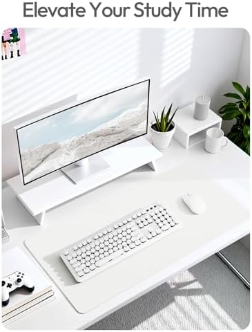 YSAGi Leather Desk Protector, Office Mat, Large Mouse Mat, Non-Slip PU Leather Blotter, Laptop Desk, Waterproof Writing Pad for Office and Home (White, 23.6" x 13.8")