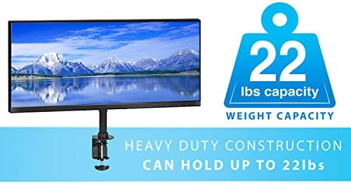 Mount-It! Ultra-Wide Single Monitor Arm Desk Mount, Height Adjustable Pole Stand for 13–42 Inch Screens up to 22 lbs, VESA 75x75 to 200x200, Clamp & Grommet