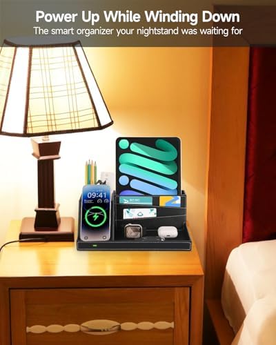 Fast Wireless Charging Station with Desk Organizer for iPhone 17/16/15/15 Pro/14/14 Pro Max/14 Pro/14 Plus/13/13 Pro Max/13 Pro/and iPhone 12/11 Series, Nightstand Desktop Organizer for Home Office