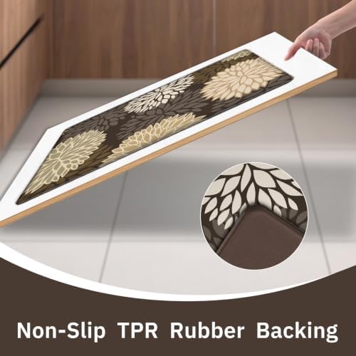 Kitchen Mats Set of 2 Cushioned Anti Fatigue Kitchen Rugs Non Slip Waterproof Runner Memory Foam Kitchen Floor Mat Comfort Standing Mat for Sink, Office, Laundry, Drak Brown