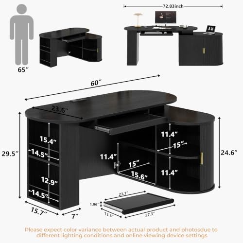 HSH 60 Inch L Shaped Computer Desk, Reversible Office Desks with Storage