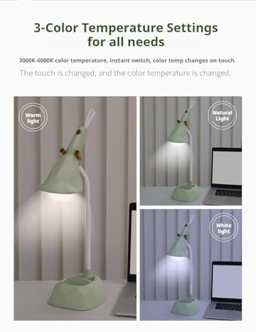 Portable Desk Lamp with Detachable Flashlight, 3 Color Temperature Modes, 1200mAh Battery, Stepless Dimming Brightness Memory - Ideal for Home Office Use (Green)