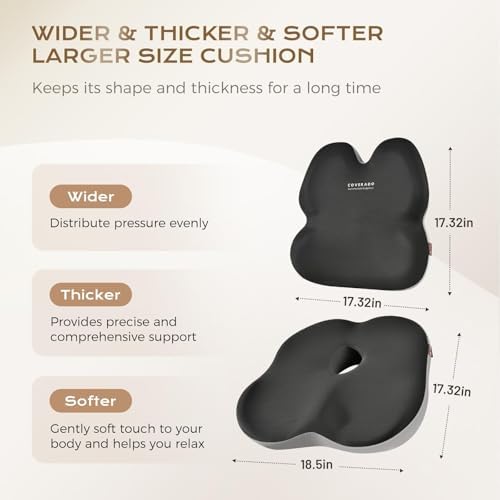 Coverado Car Seat Cushion And Lumbar Support Pillow for Office Chair,Desk Chair, Wheelchair, Gaming Chair, Car, Airplane, Washable Ergonomic Memory Foam Pillow Back Cushions & Seat Cushions Gray&Black