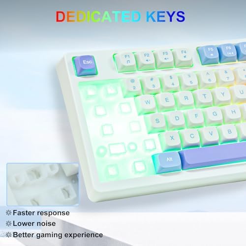 HUO JI Wired Gaming Keyboard with Rainbow LED Backlit, White Blue