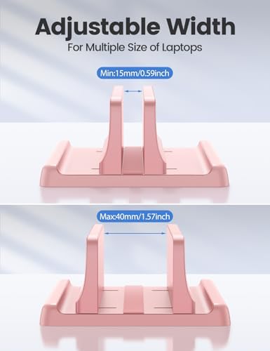 Vaydeer Vertical Laptop Stand Holder Plastic Adjustable Desktop Notebook Dock Space-Saving 3 in 1 for All MacBook Pro Air, Mac, HP, Dell, Microsoft Surface, Lenovo, up to 17.3 inches (Pink)