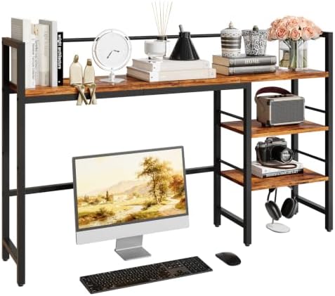 HavenlyYouth Desk Shelf, 45.4 Inch Wood Desk Organizer Shelf for Computer Monitor, Desk Hutch Storage, Desktop Shelf for Top of Desk, 3 Tier Desktop Bookshelf for Home Office Dorm, Rustic