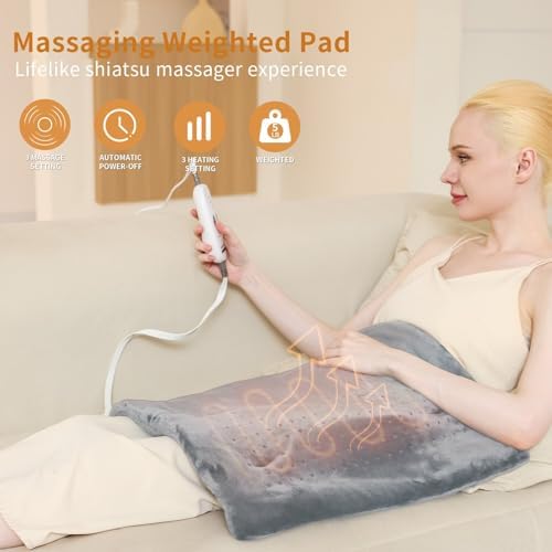 Massaging Weighted Heating Pad for Back Pain Relief,20"*24",Light Grey
