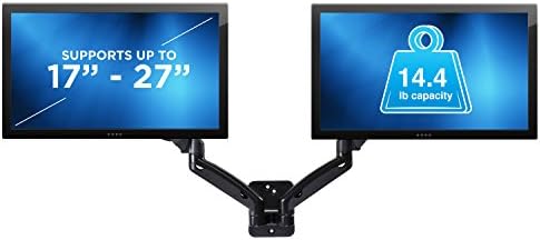Mount-It! Dual Monitor Wall Mount - 2 Monitor Wall Mount Arms - Full Motion Height Adjustable Computer Monitor Wall Mounting Bracket with Two Articulating Arms for up to 27" Screens, 75 100 mm VESA