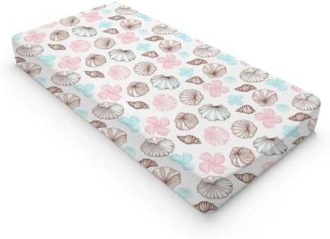Colorful Seashells Flowers Floral Baby Changing Pad Cover, Unisex Ocean Beach Animals Theme Nursery Diaper Changing Table Pad Mat Sheet for Boys Girls-16x32