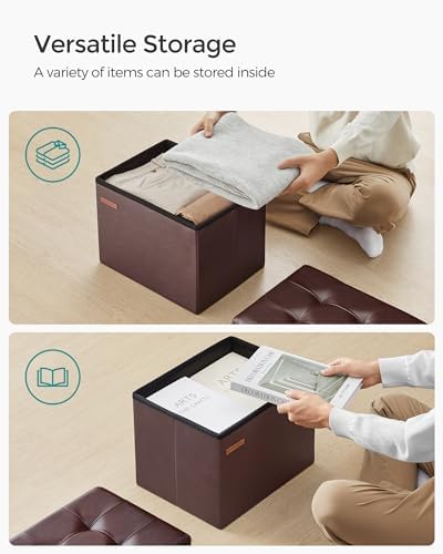 SONGMICS Small Folding Storage Ottoman, 12.2 x 16.1 x 12.2 Inches