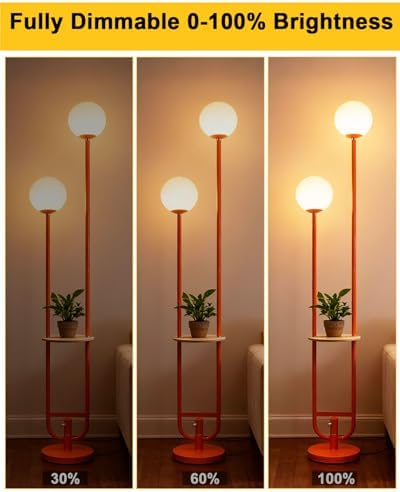 63IN 2-Globe Orange Floor Lamp Dimmable Tall Standing Lamps with Table 3000K Warm White Unique Modern Mid Century Floor Lamp with 5Lbs Heavy Base for Living Room Bedroom Home Office