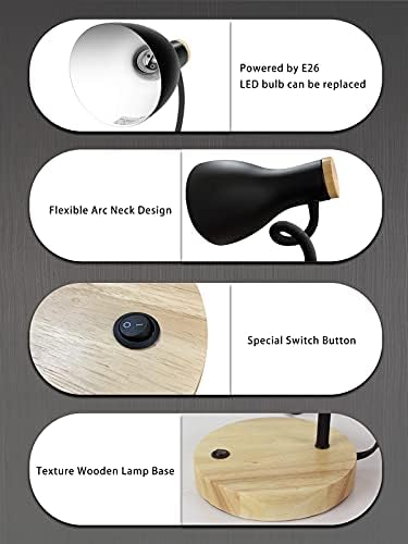LALISU Metal Desk Lamp Table Lamp Reading Lights Arc Desk Lamps Wood Base