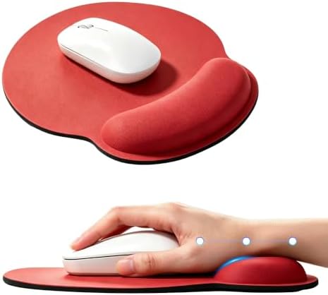 Ergonomic Mouse Pad with Wrist Rest, Lycra Surface, Red