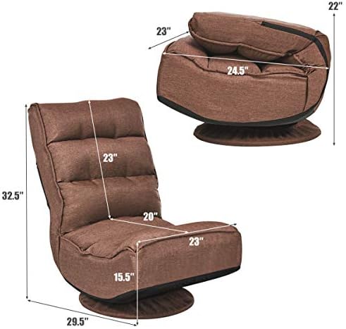 Giantex 360 Degree Swivel Floor Chair, Folding Floor Gaming Chair with 6 Positions Adjustable, Lazy Sofa Lounge Chair w/Tufted Back Support, Video Gaming Chair for Reading TV Watching (Brown)