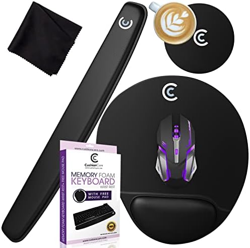 4pc Premium Wrist Rests for Keyboard and Mouse Pad Set - Memory Foam Cushion, Black - Ergonomic Wrists Hand Arm Rest Support for Laptop Computer Desk and Gaming - Carpal Tunnel Syndrome Relief