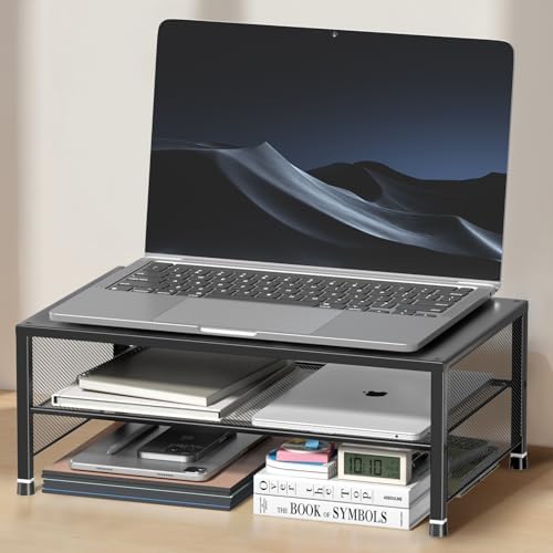 OPNICE 2-Tier Computer Monitor Stand Riser, Laptop Stand for Desk, Desk Organizer for Office, Home and School Supplies, Black