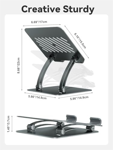 tounee Tablet Holder Stand, Dual Rod Adjustable Aluminum Desktop Stand, Compatible with 4.7-16.9" iPads, Surface Tablets, Portable Monitors, Kindle & More (Gray)