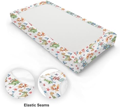 Cute Watercolor Christmas Theme Dinosaur Stars Pattern Baby Changing Pad Cover, Unisex Christmas Nursery Diaper Changing Table Pad Mat Sheet for Boys Girls-16x32