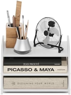 Furinno Classic Desk Organizers and Accessories, 3-Tier Monitor Riser, Office Organization, Desk Top Book Shelf, for Office Supplies, White