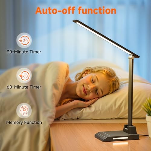 ShineTech LED Desk Lamp for Home Office, Foldable Reading Lamp with Adapter