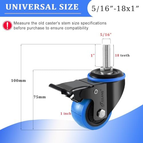 2 inch Caster Wheels 5/16 Threaded Stem Casters Set of 4 Heavy Duty