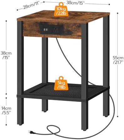 HOOBRO Side Tables Set of 2 with Charging Station, 2-Tier Small End Tables