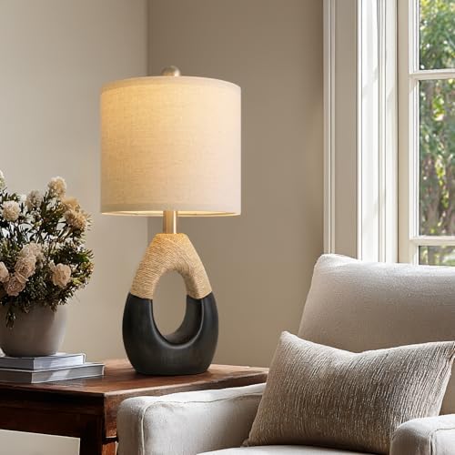 OYEARS 19" Table Lamps Set of 2, Bedside Lamps for Bedroom, Boho Lamps for Living Room, Rustic Lamps for Office, Vintage Design Nightstand Lighting (Bulb Not Included, Black)
