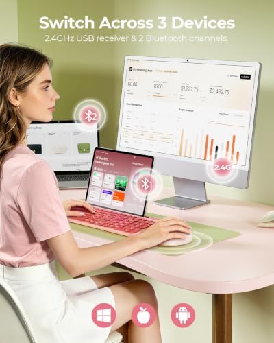 seenda Ergonomic Wireless Mouse, 52° Vertical Bluetooth Mouse,Light Pink