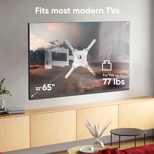 ONKRON Full Motion TV Wall Mount 32-65", 77 lbs, max VESA 400x400, White