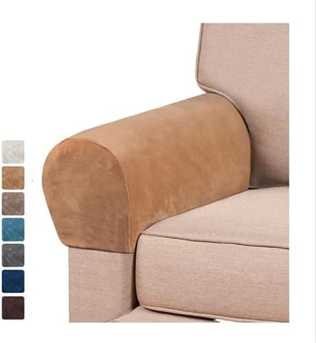 Stretch Velvet Armrest Covers Spandex Anti-Slip Arm Covers for Chairs Sofa Armchair Slipcovers for Recliner Sofa with Twist Pins 2pcs (Leather)