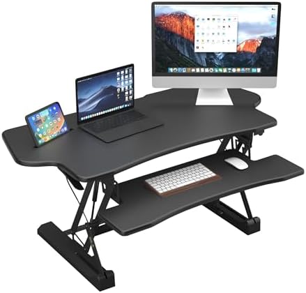 Mount-It! Standing Desk Converter 48" Wide Sit Stand Extra Large Desk Riser