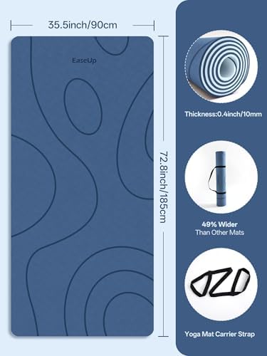 EaseUp Large Yoga Mat 73x35.5x0.4",10mm Thick Non-Slip for Home Workout