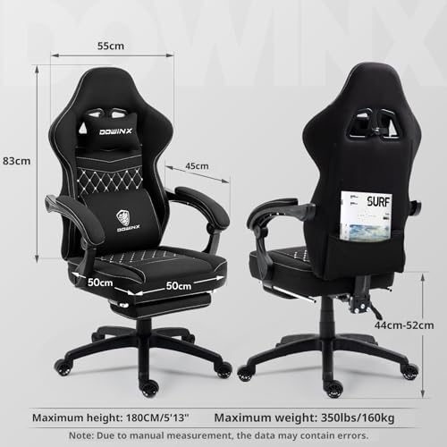 Dowinx Gaming Chair Breathable Fabric Game Chair with Gel Pad and Storage Bag, Comfortable Gamer Chair with Pocket Spring Cushion,Ergonomic Computer Chair with Footrest,Black