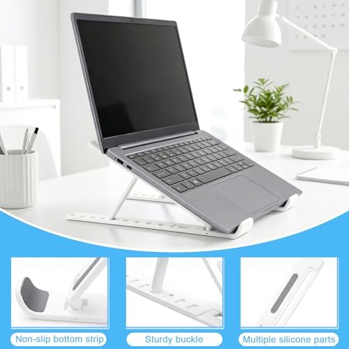 Laptop Stand for Desk, Adjustable 10-Angle Foldable Laptop Riser, Portable White Plastic Tablet Holder, Ventilated Notebook Stand Compatible with All Laptops up to 17 Inch