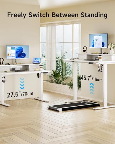 BIZUM Standing Desk with 2 Drawers Computer Desk-Stand up Desk Home Office Gaming Memory Desks C-Clamp Mount Compatible, 48x24 Inch White