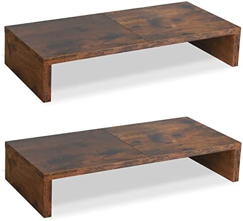 TEAMIX 2-Pack Monitor Stand Riser 20 inch, Wooden Tabletop Shelf, Brown