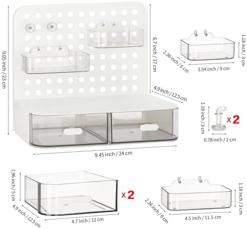 LETURE Desktop Stationery Organizer Storage with 3 Drawers, Plastic Desk Organization Holder with Pegboard Shelf & Adjustable Compartments for Stationery Office Supplies Makeup Accessories (White)