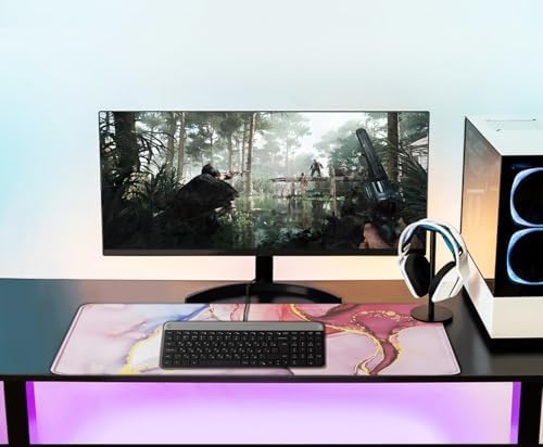 Extra Large Mouse Pad, Waterproof Mousepad with Stitched Edges, Marble Pink
