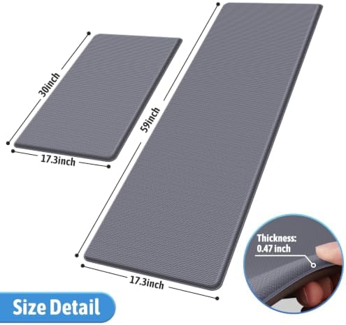 StepLively Kitchen Mat for Floor 2 PCS, Anti Fatigue Rugs, Grey