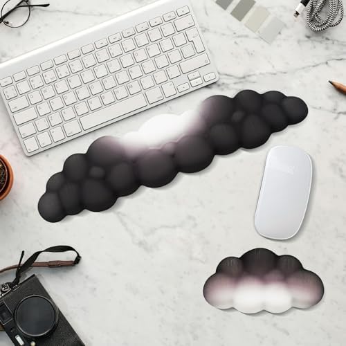 2 PCS Keyboard Cloud Wrist Rest, Memory Foam Keyboard Palm Rest with Non-Slip Base Ergonomic Keyboard Wrist for Pain Relief, Soft Wrist Rest for Office, Computer, Laptop, Gaming Office (Black)