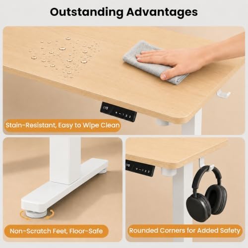 Electric Standing Desk, 40" x 24" Adjustable Height Sit Stand Desk, Small Space Workstation, Compact Computer Desk for Home Office, Stable Steel Frame (Natural)